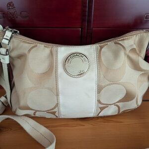 COACH Vintage 2000's Signature Stripe Crossbody Purse Hobo Bag Khaki Canvas